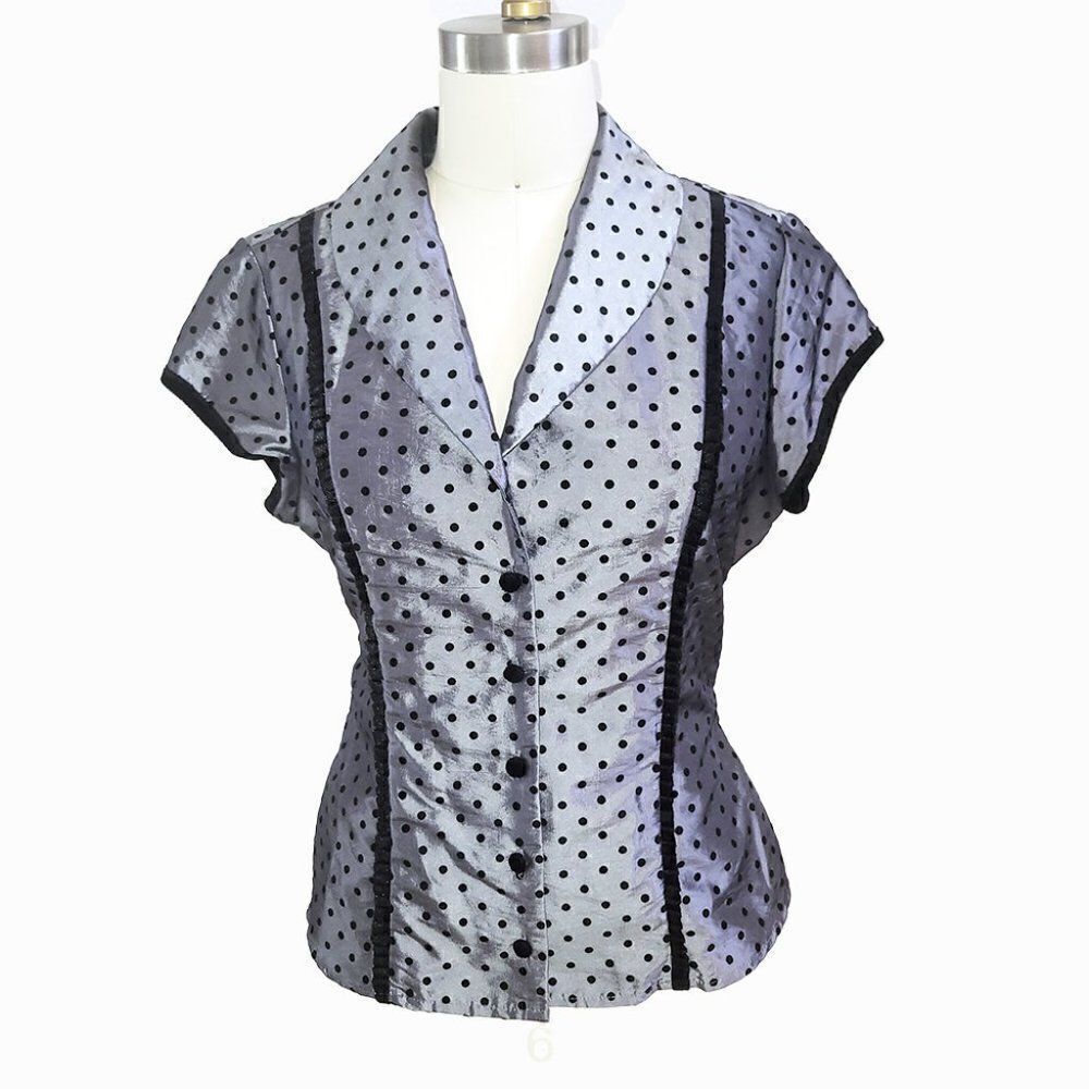 Larry Levine silver polka dot belted sash top